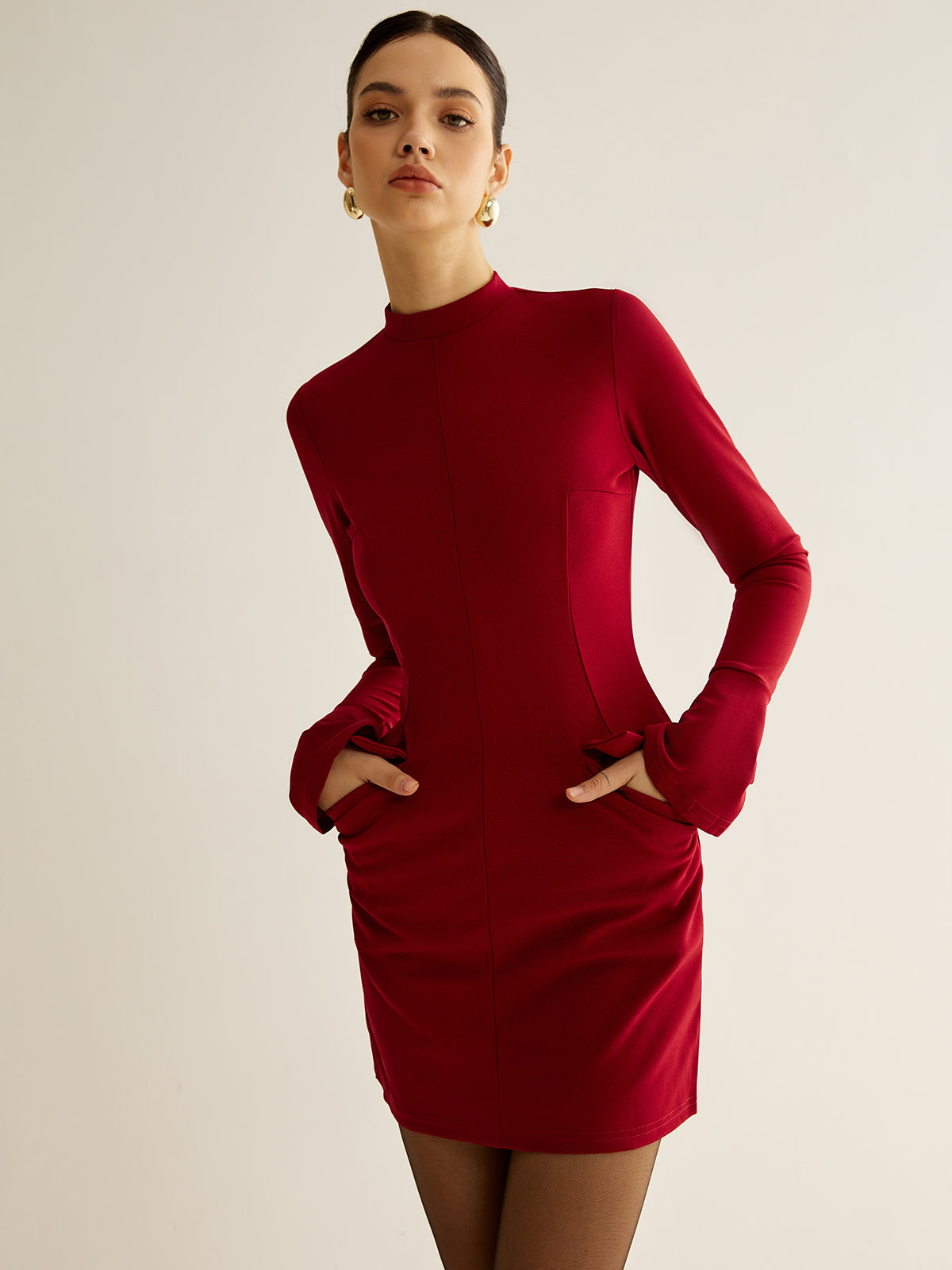 Plain Piping Short Dress-Chicvia