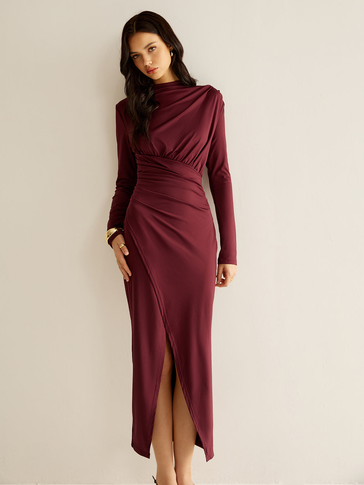 Elegant Pleated Split Dress-Chicvia