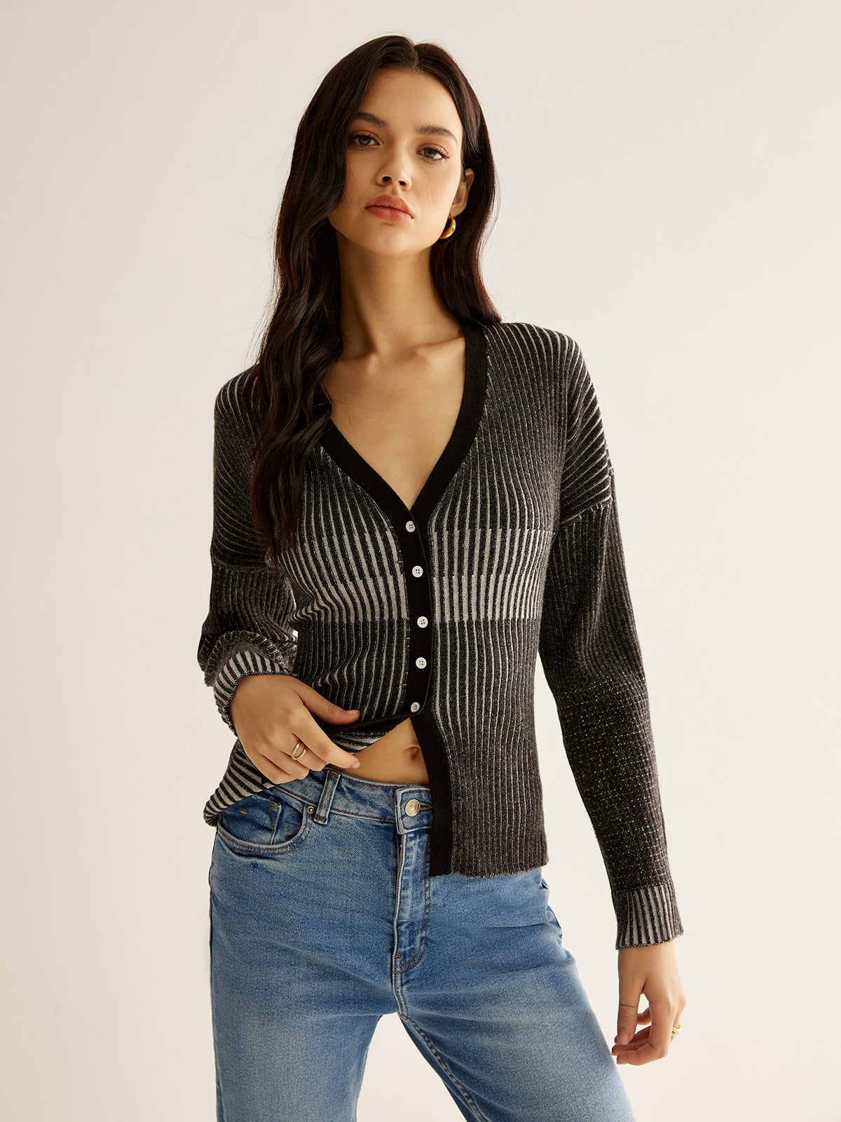 Ombre Button Slim Cardigan-Chicvia