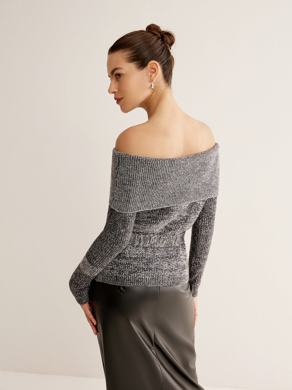 Off-Shoulder Belted Sweater-Chicvia
