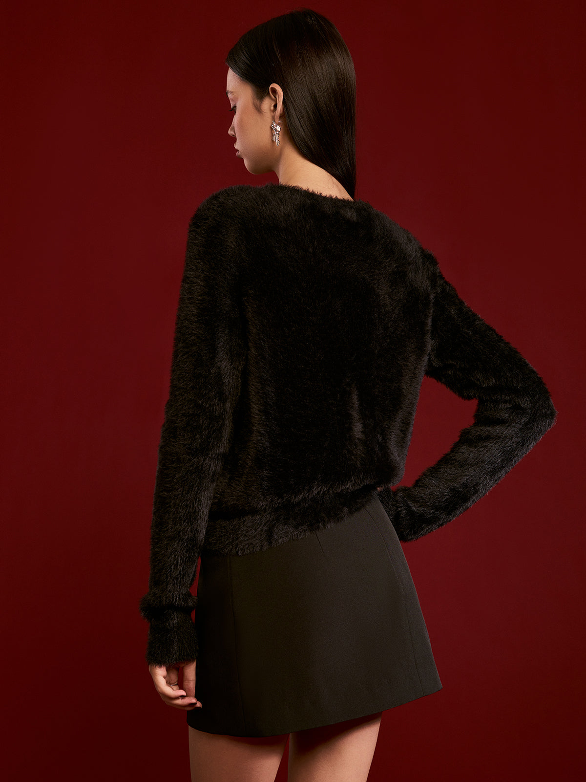 Floral Button Fuzzy Cardigan-Chicvia