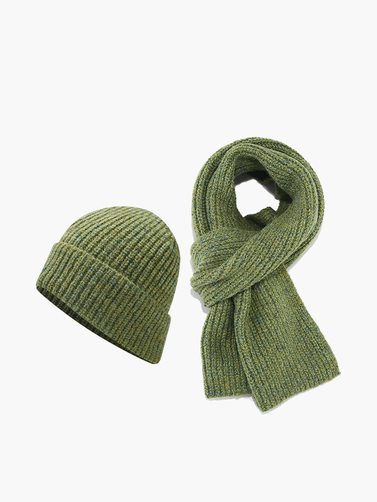 Plain Warm Knit Hat With Matching Scarf-Chicvia