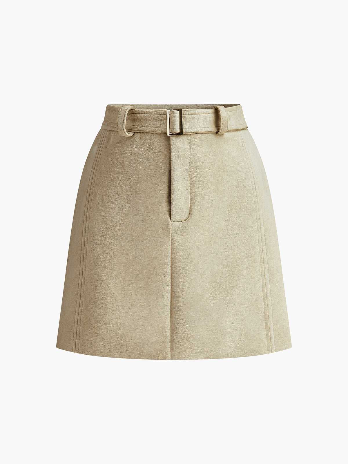 Belted Suede Effect Mini Skirt-Chicvia