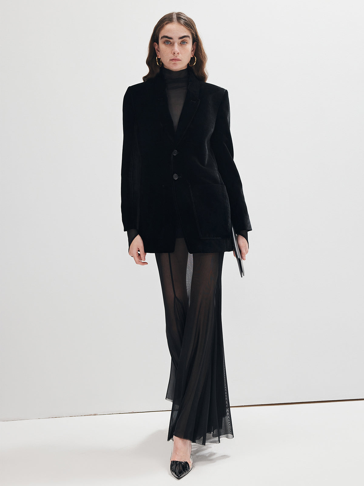 Mock Neck Sheer Mesh Thin T-Shirt-Chicvia