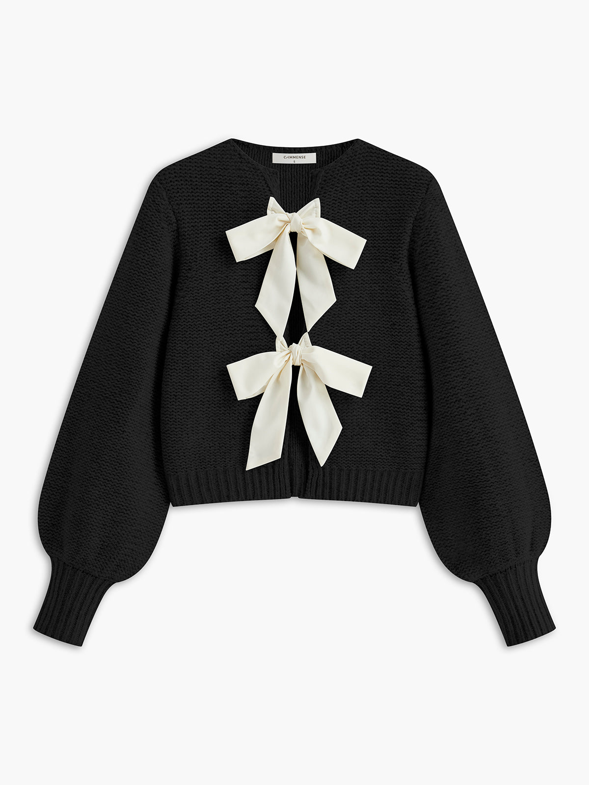 Crew Neck Bow Knit Top-Chicvia