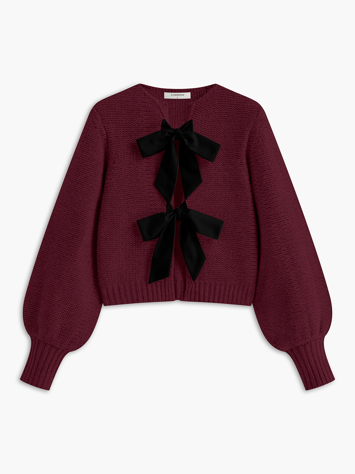 Crew Neck Bow Knit Top-Chicvia