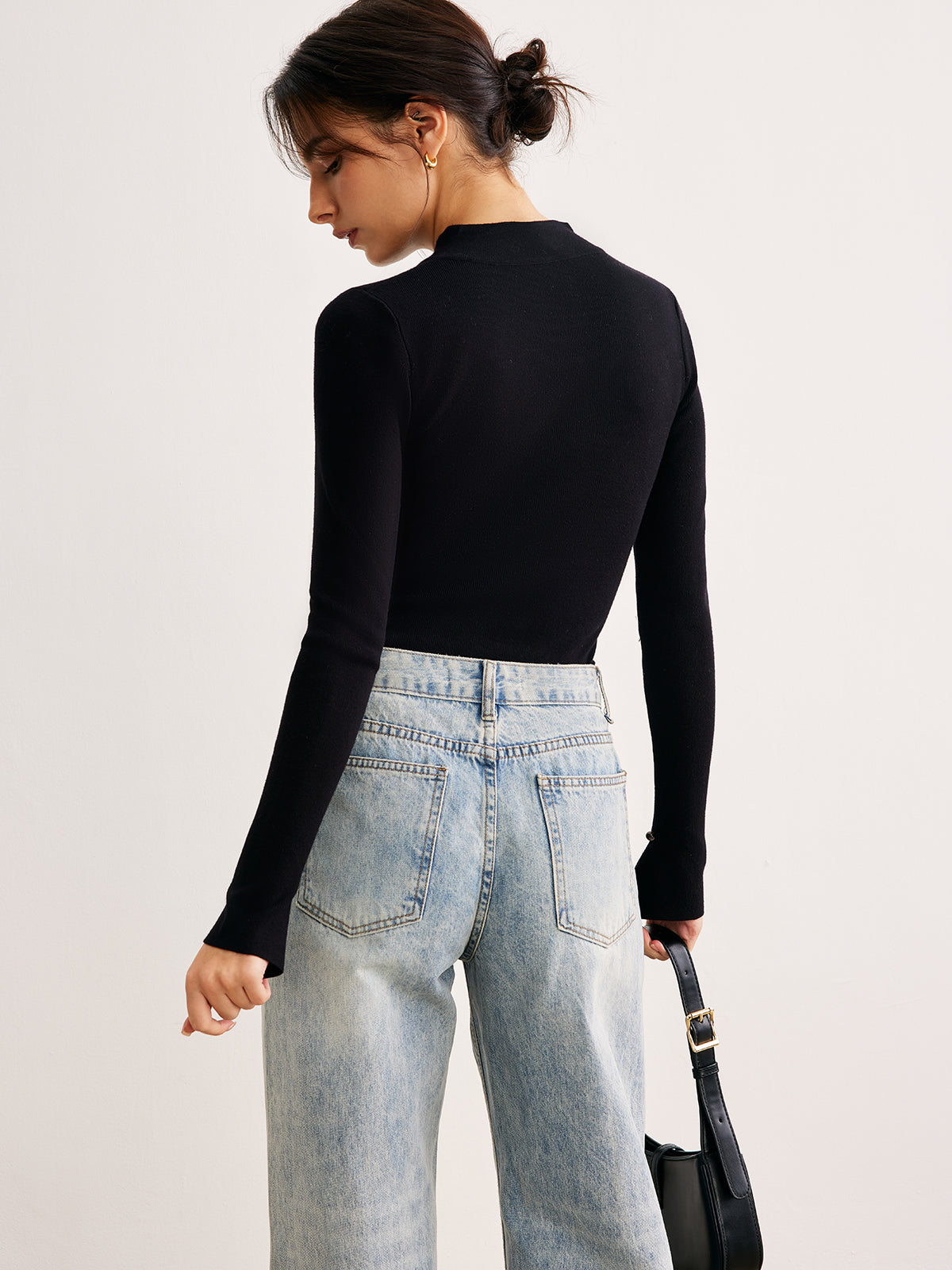 Plain Cutout Skinny Sweater-Chicvia