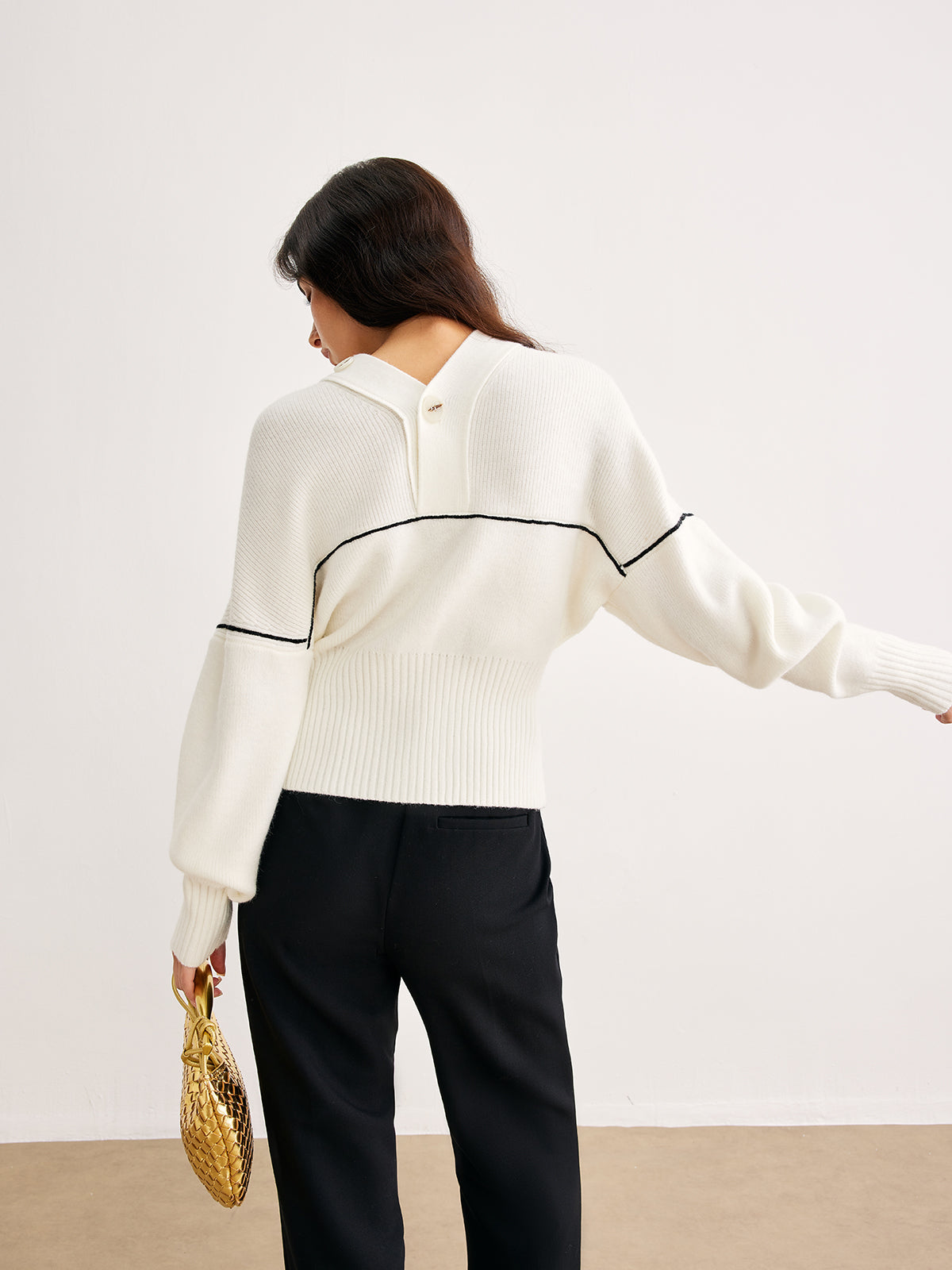 Chic Contrast Piping Button Cardigan-Chicvia