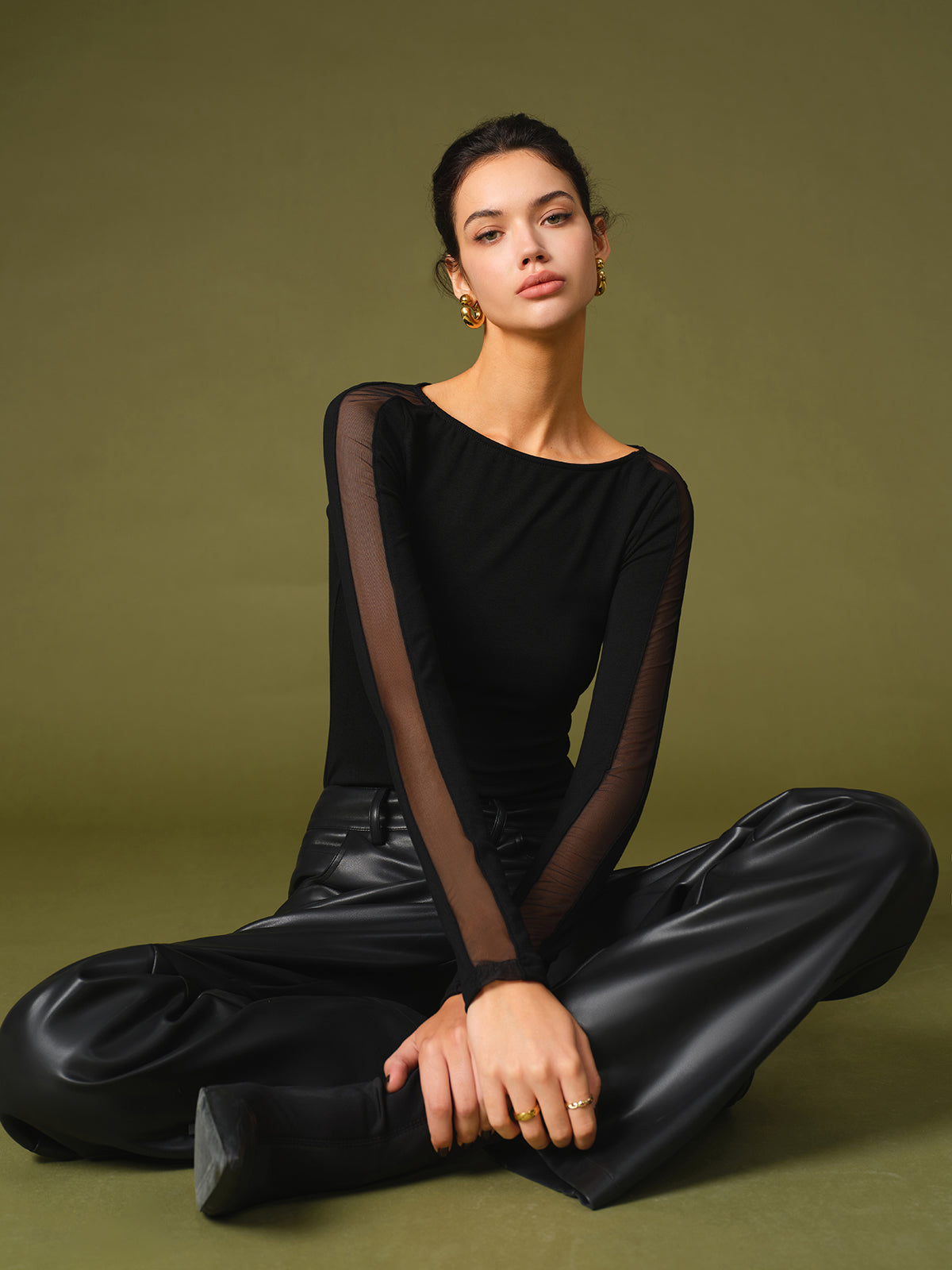 Minimalist Sheer Sleeve T-Shirt-Chicvia