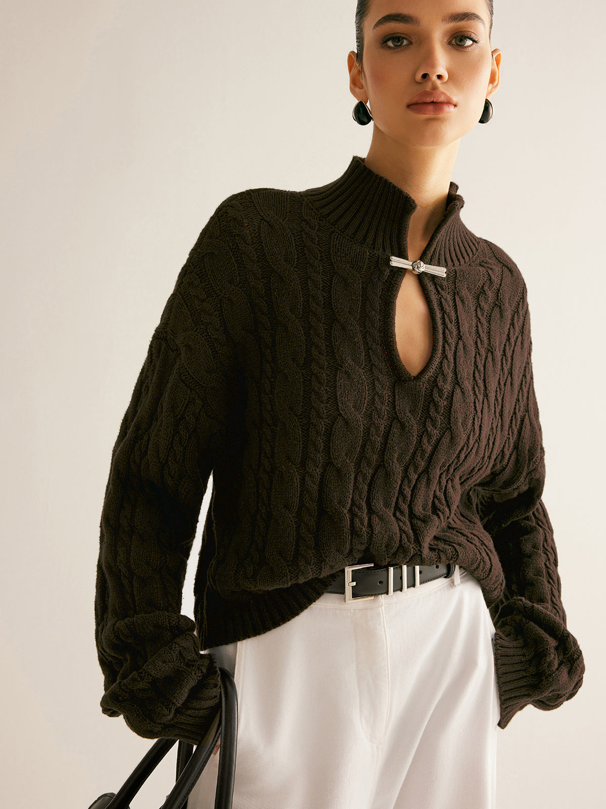 Cotton Keyhole Neckline Knit Top-Chicvia