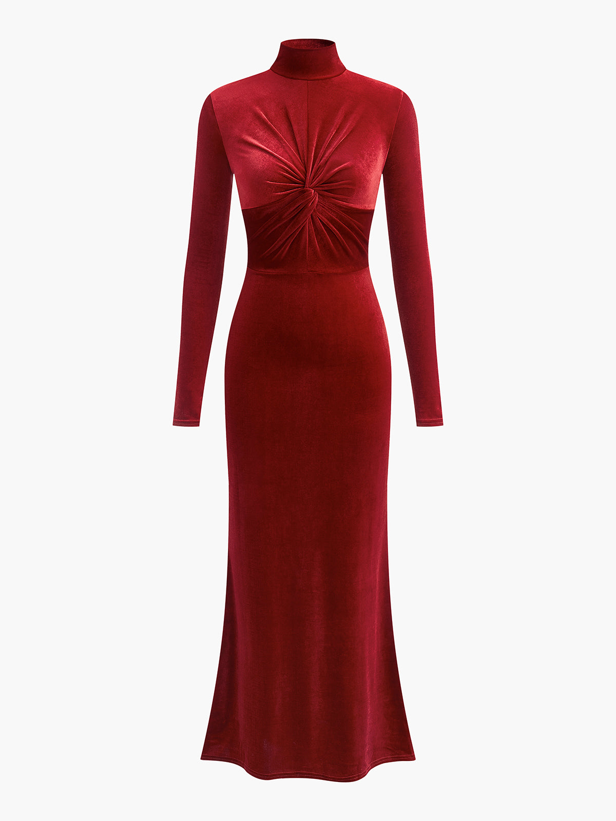 Mock Neck Knotted Velvet Dress-Chicvia