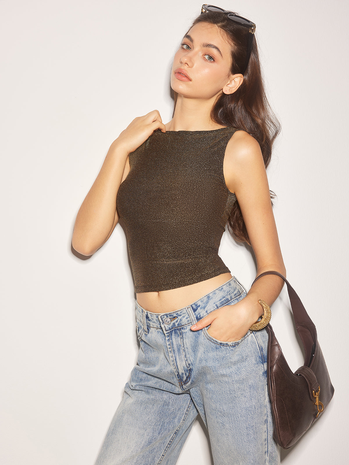 Elegant Purl Crop Tank Top-Chicvia
