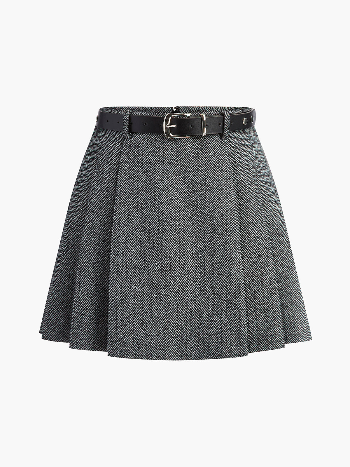 Chevron Belted Tweed Skirt-Chicvia