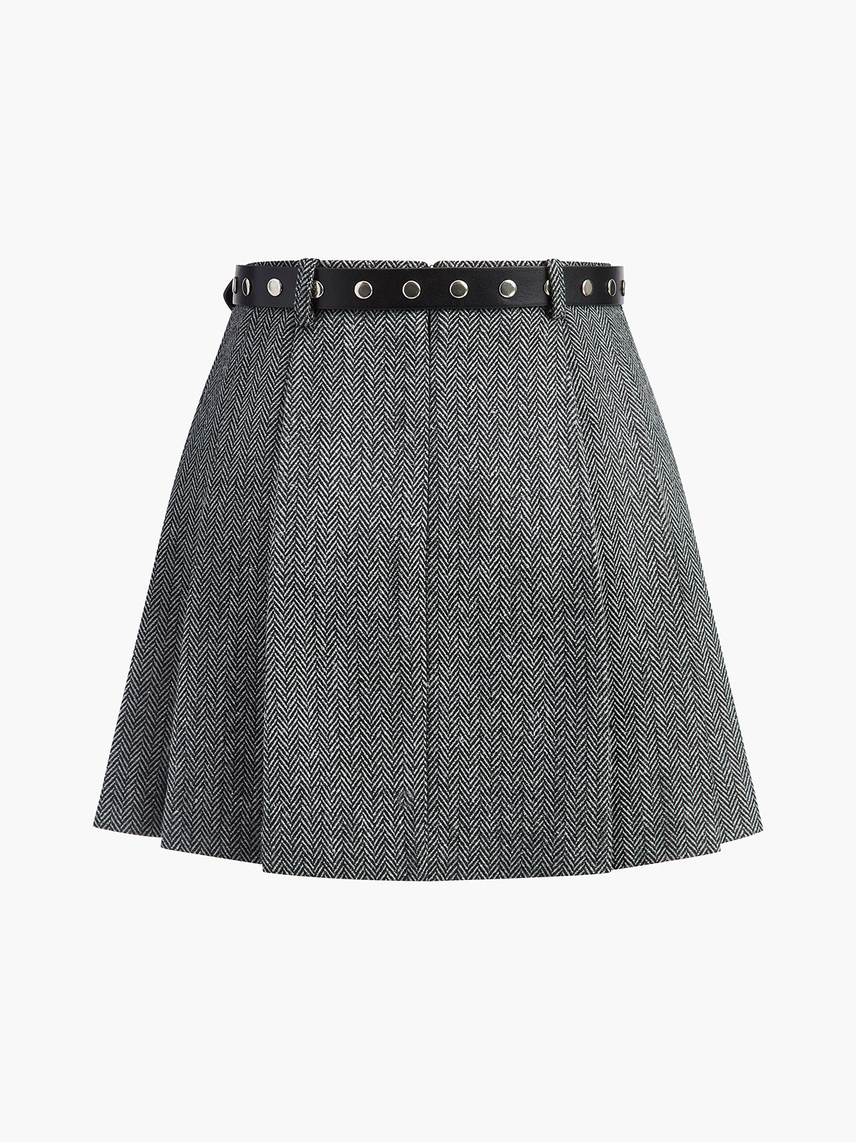 Chevron Belted Tweed Skirt-Chicvia