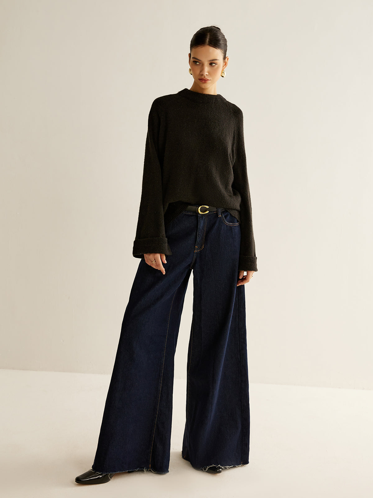 Oversized Open Back Tie Sweater-Chicvia