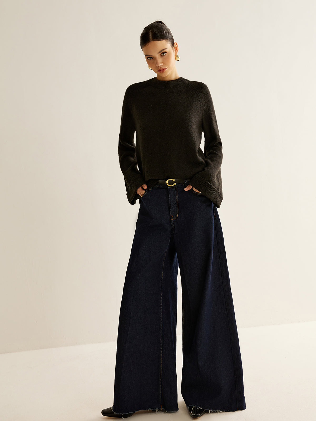 Oversized Open Back Tie Sweater-Chicvia