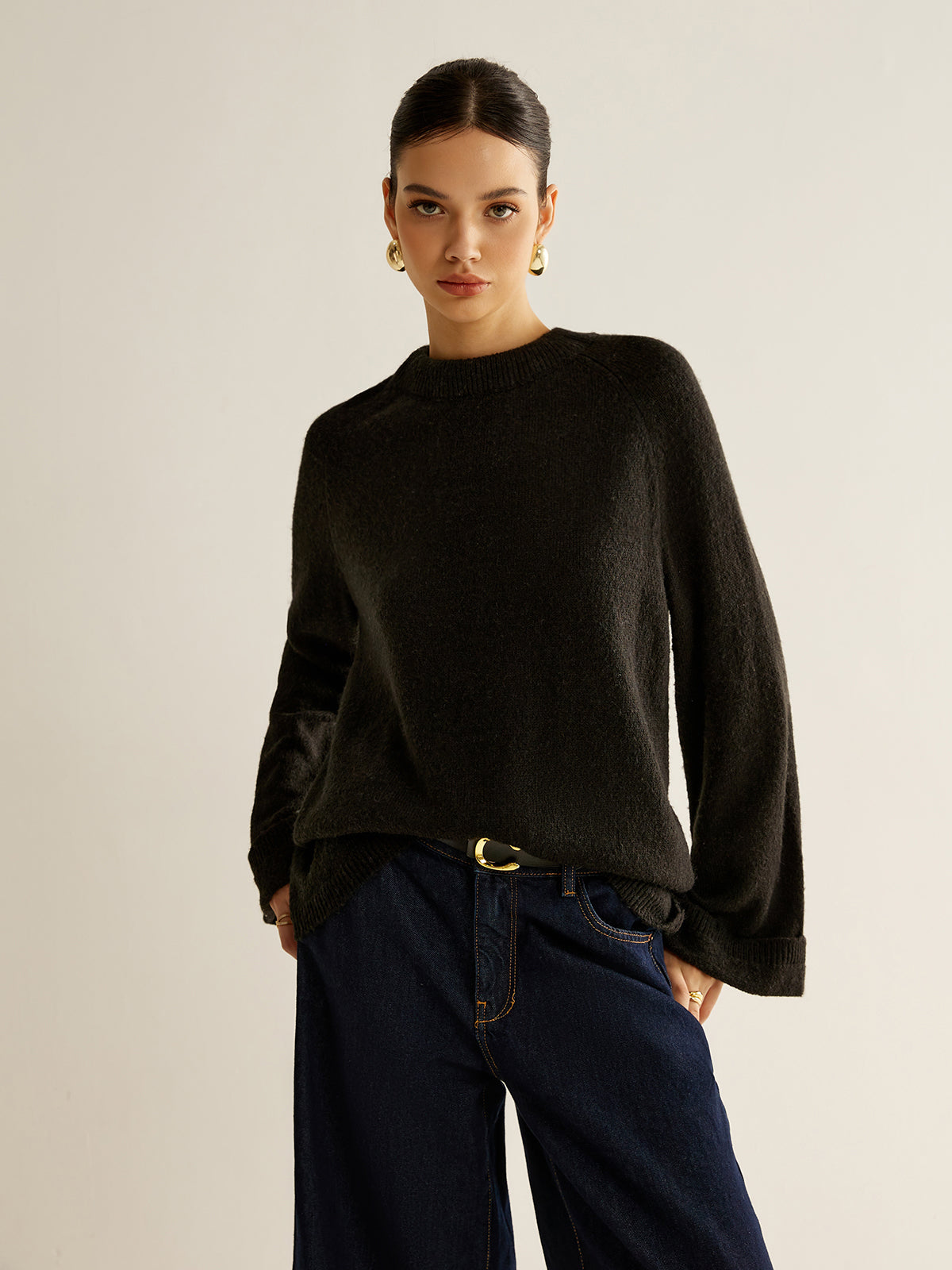 Oversized Open Back Tie Sweater-Chicvia