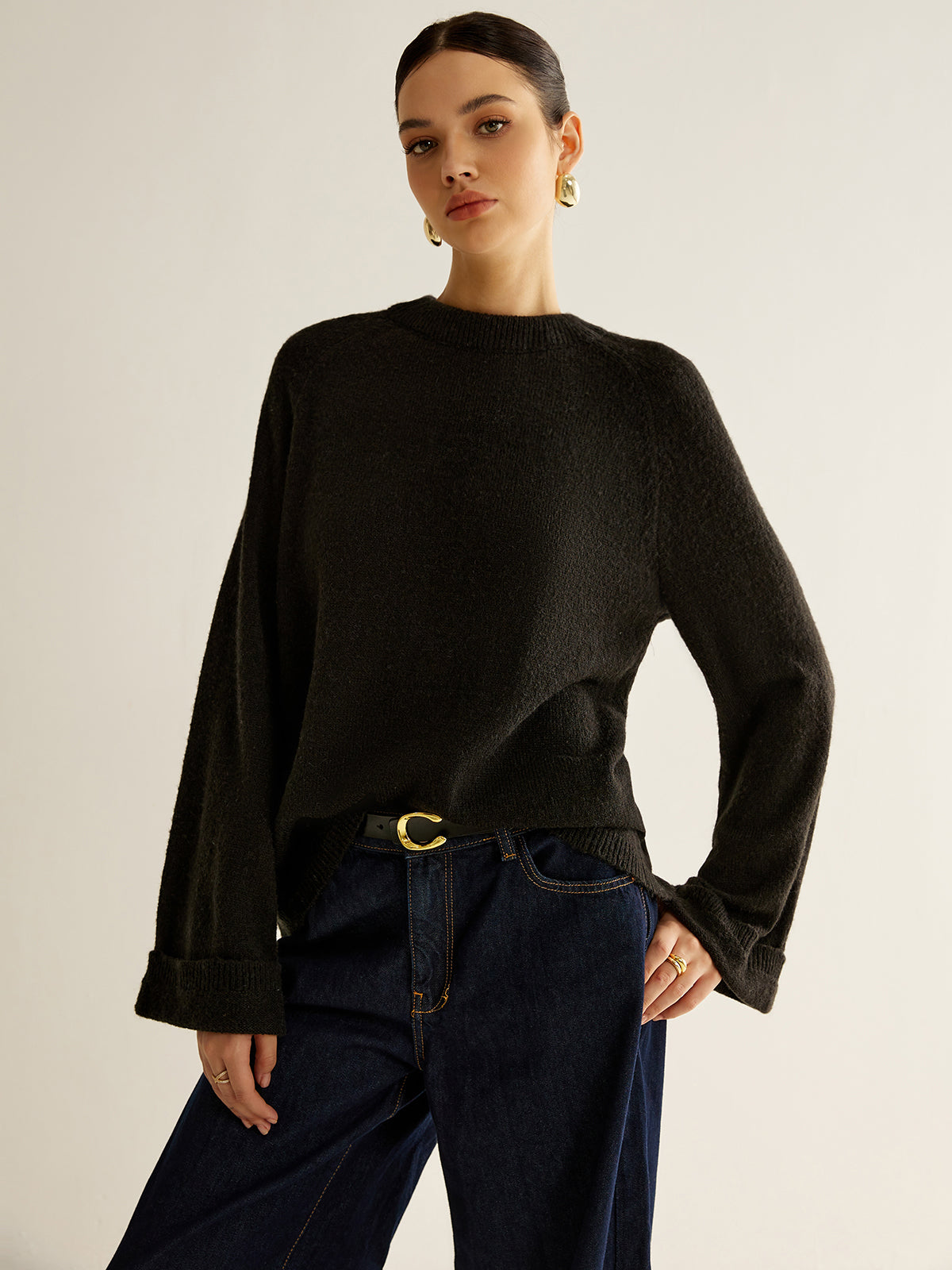 Oversized Open Back Tie Sweater-Chicvia