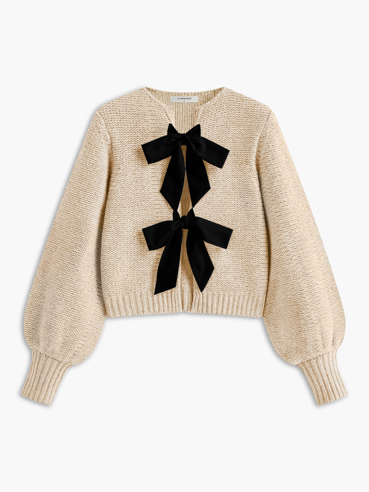 Crew Neck Bow Knit Top-Chicvia