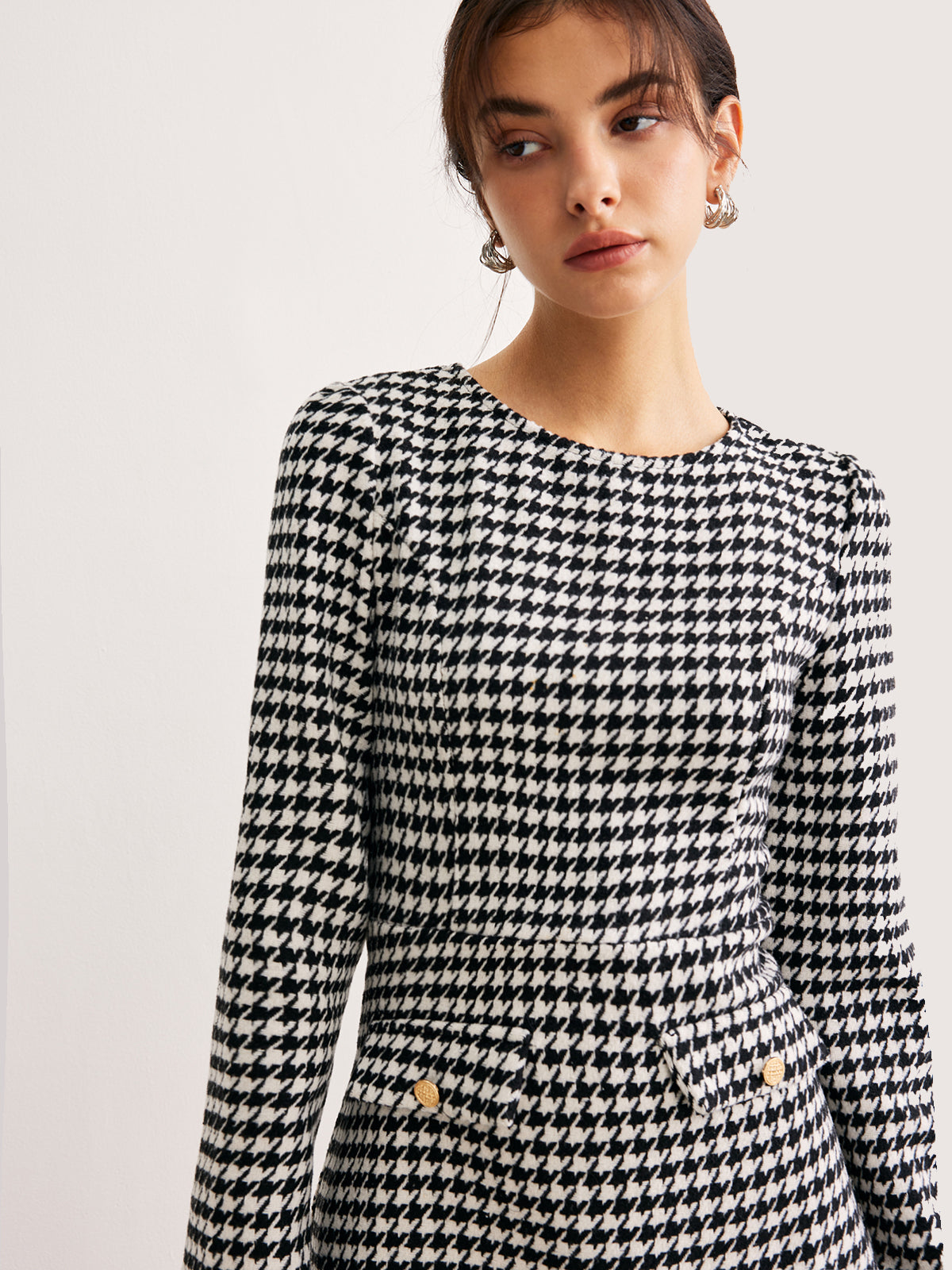 Houndstooth Panel Short Dress-Chicvia