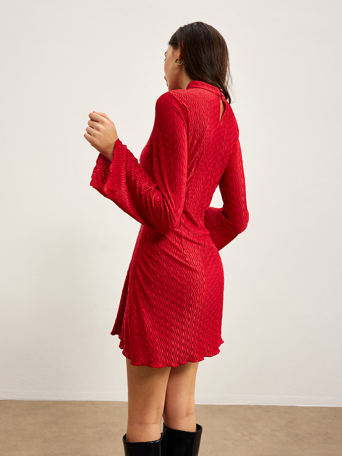 Mock Neck Textured Dress-Chicvia