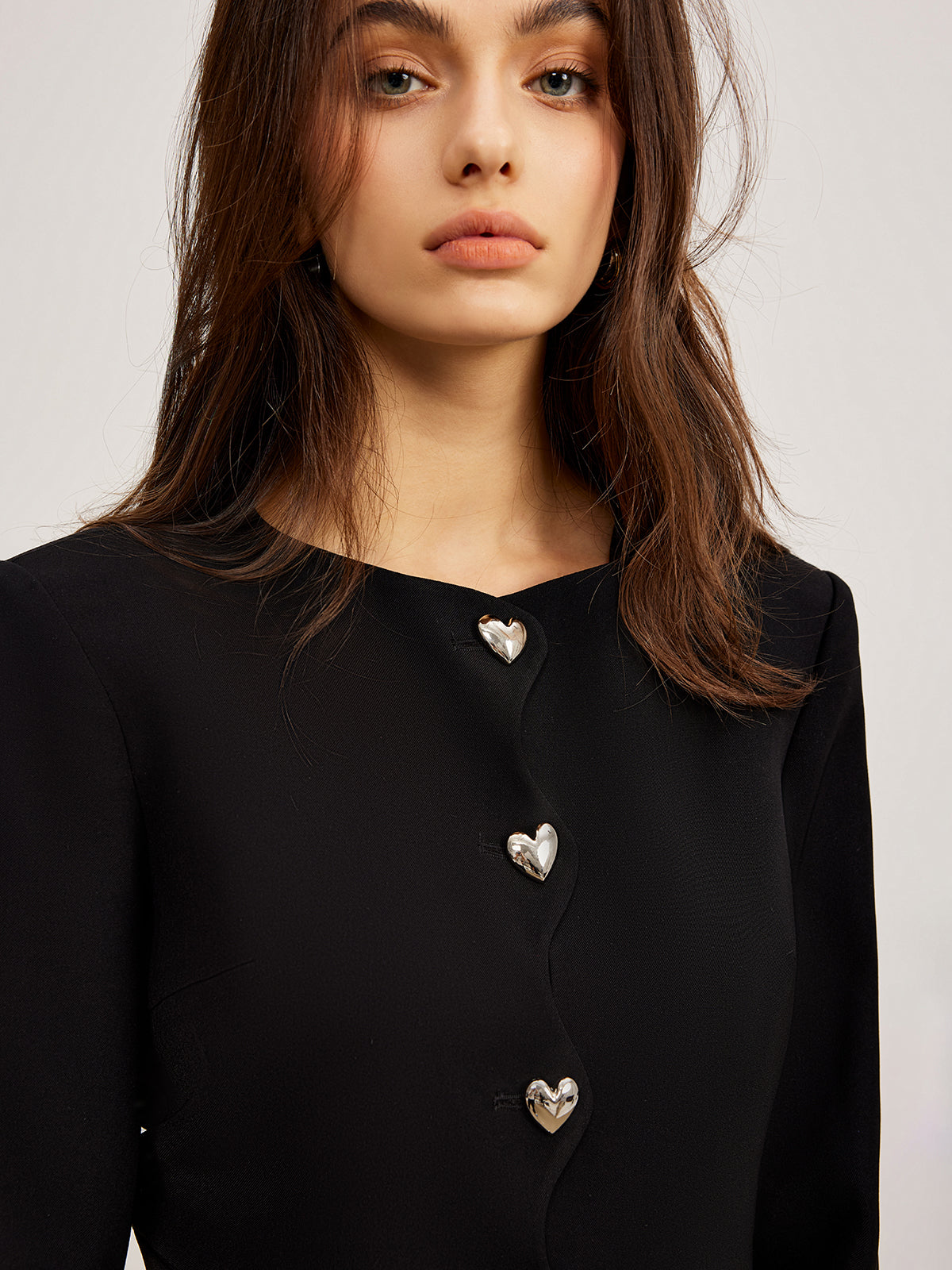 Heart-Button Regular Fit Jacket-Chicvia