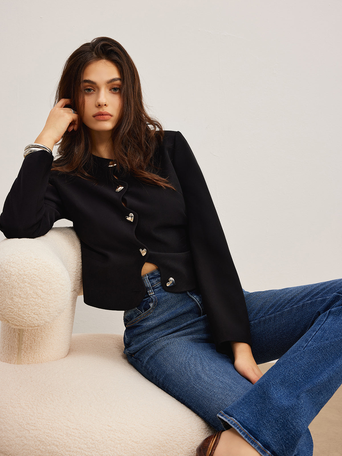 Heart-Button Regular Fit Jacket-Chicvia