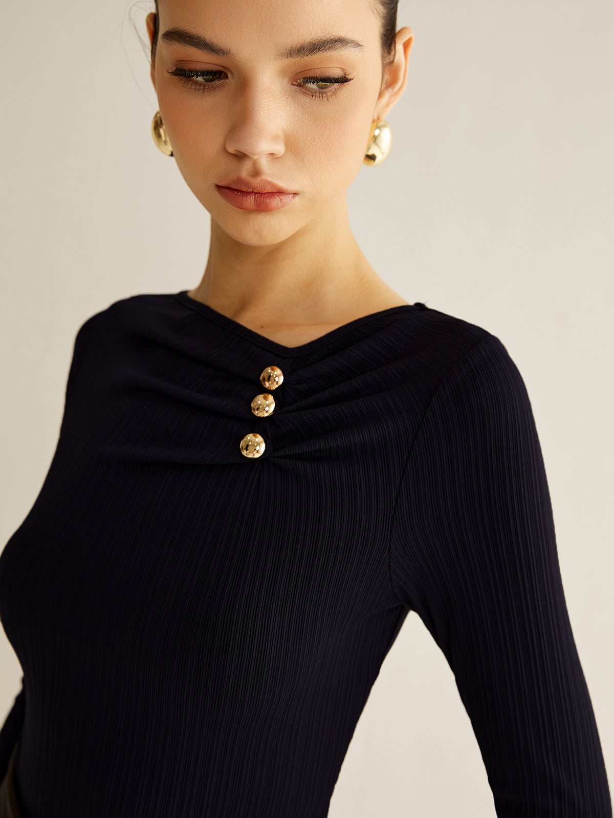 Metal Detail Pleated Blouse-Chicvia