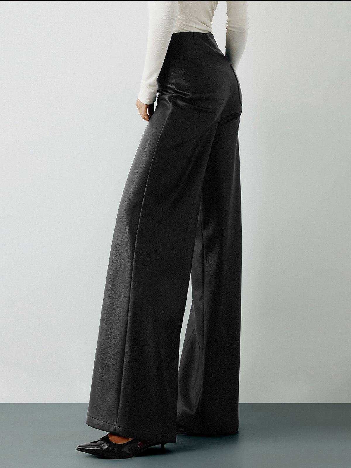 High-Wist PU Leather Wide-Leg Pants-Chicvia