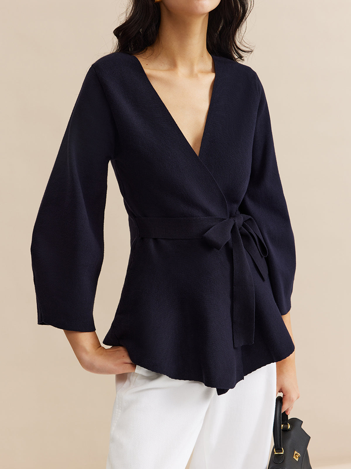 Minimalist Wrap Cardigan With Belt-Chicvia