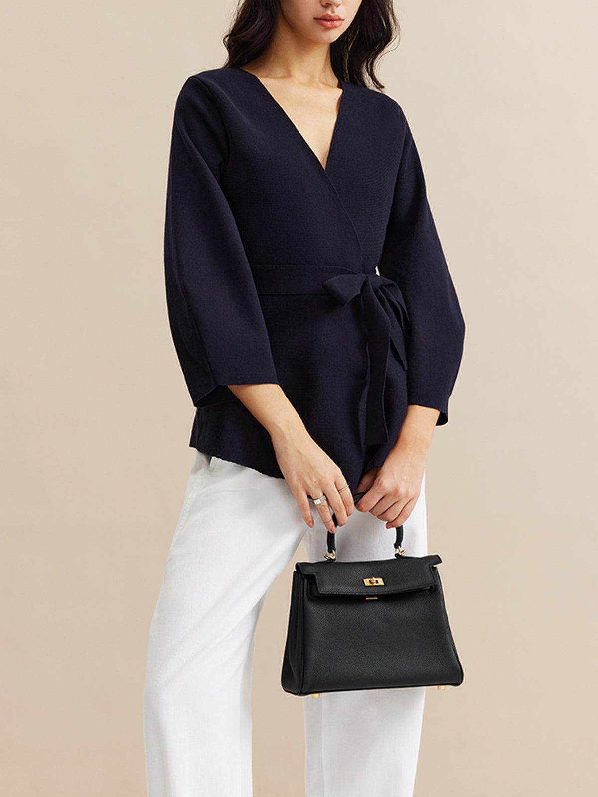 Minimalist Wrap Cardigan With Belt-Chicvia