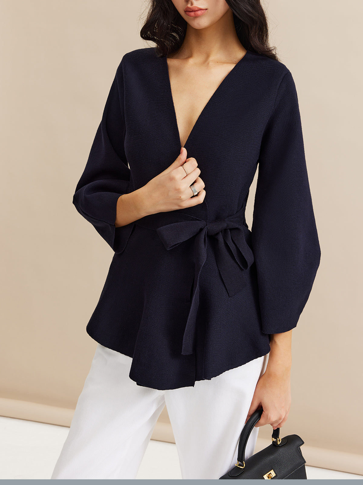 Minimalist Wrap Cardigan With Belt-Chicvia