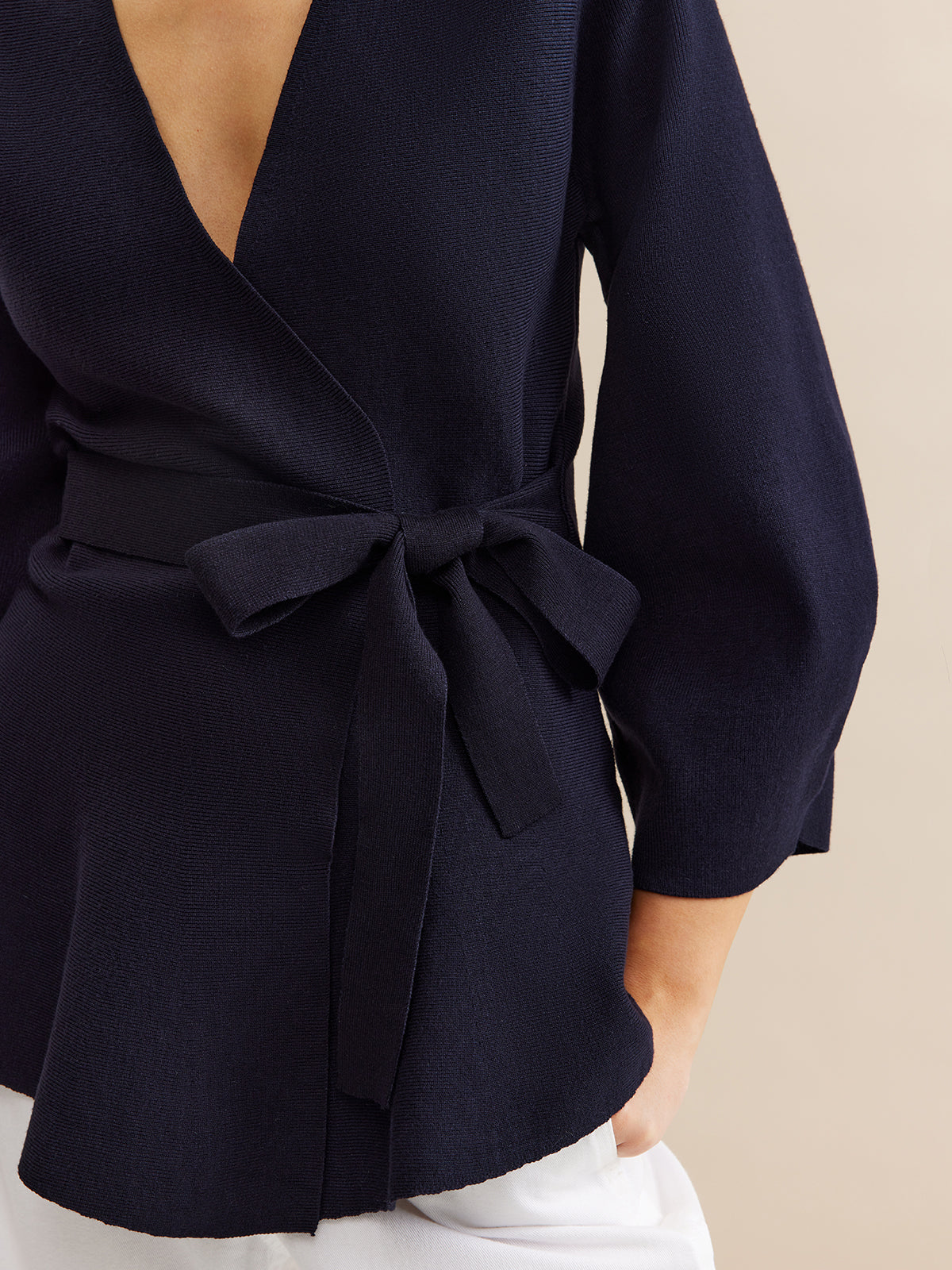 Minimalist Wrap Cardigan With Belt-Chicvia