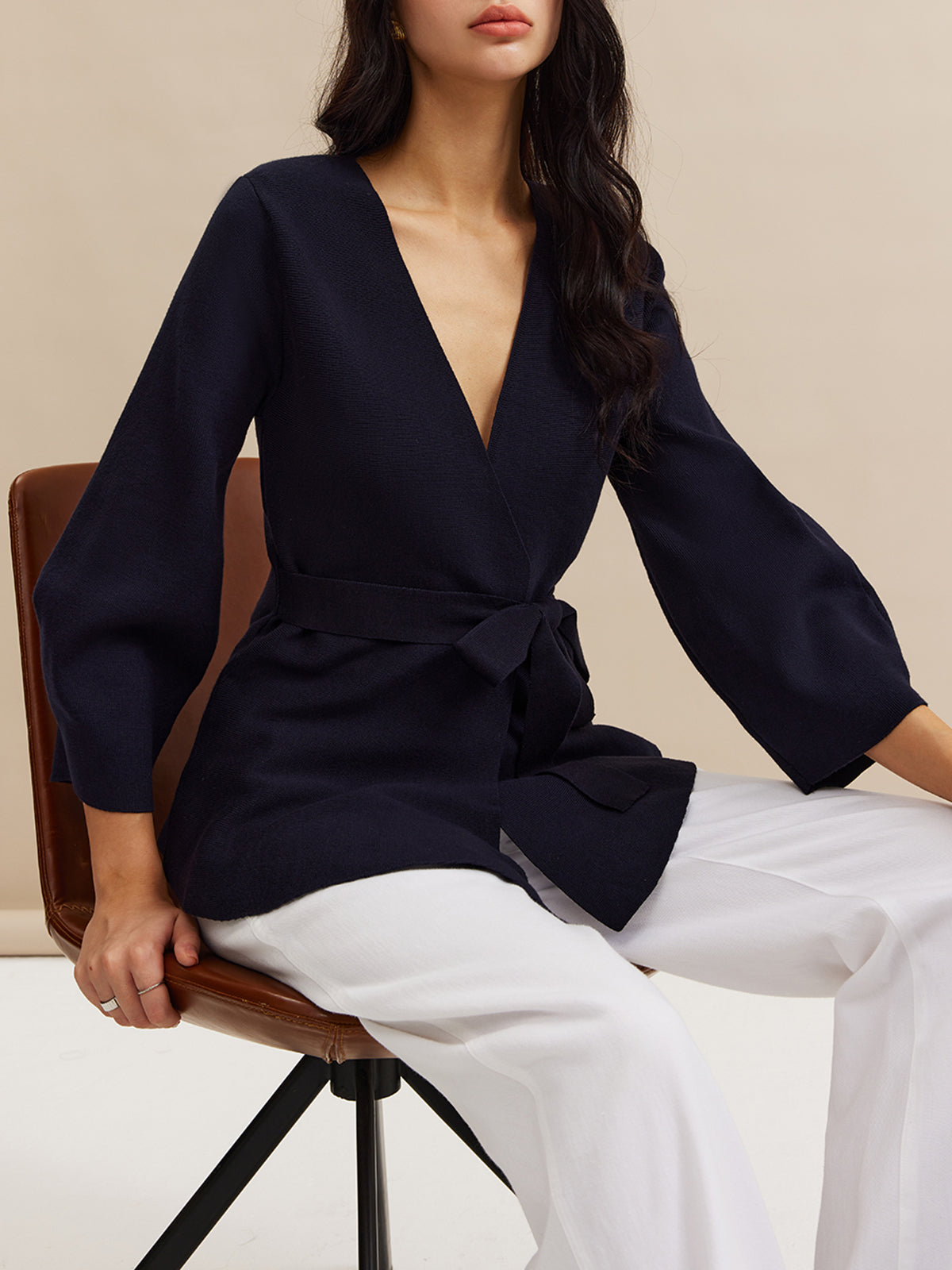 Minimalist Wrap Cardigan With Belt-Chicvia