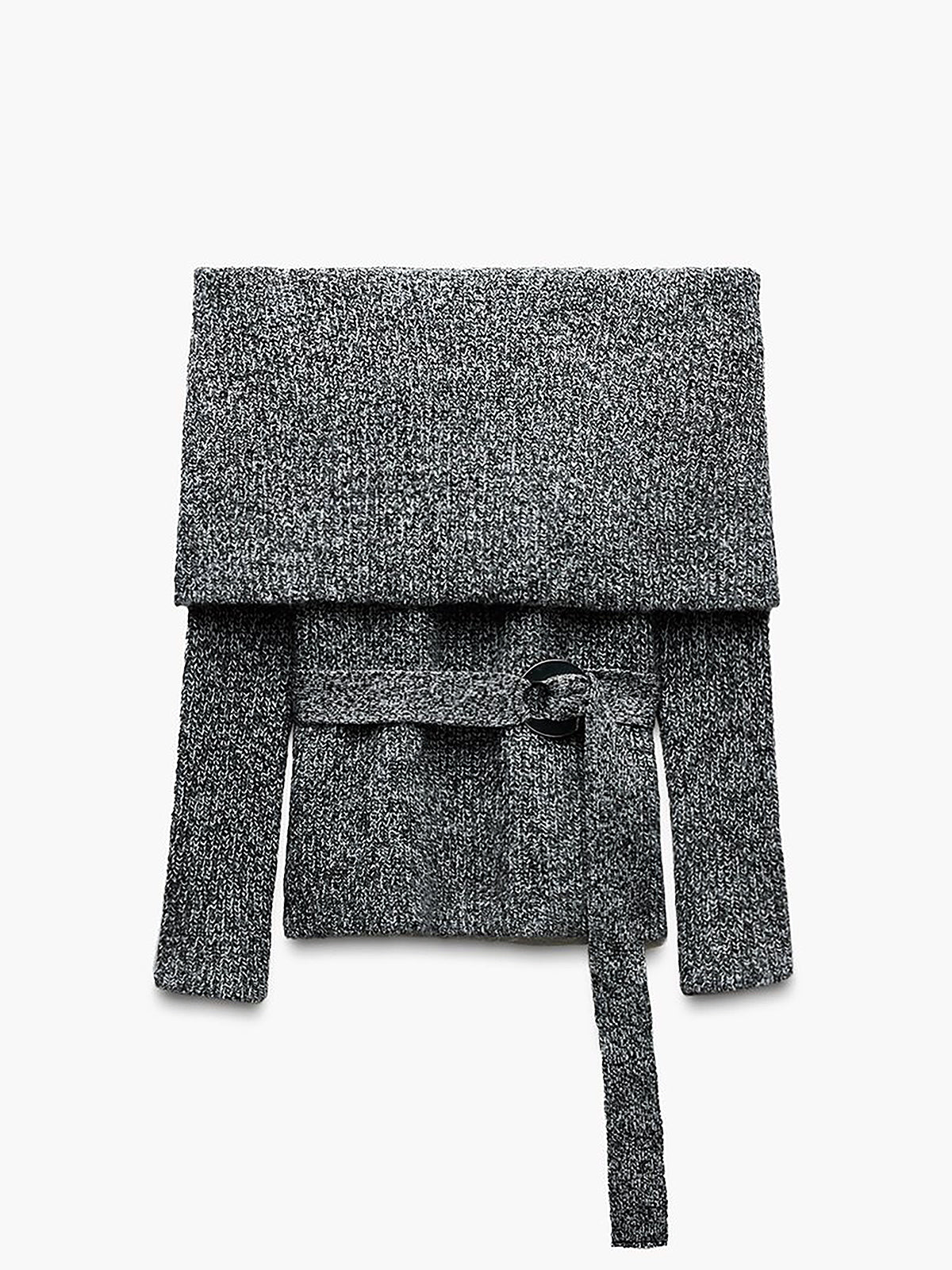 Off-Shoulder Belted Sweater-Chicvia