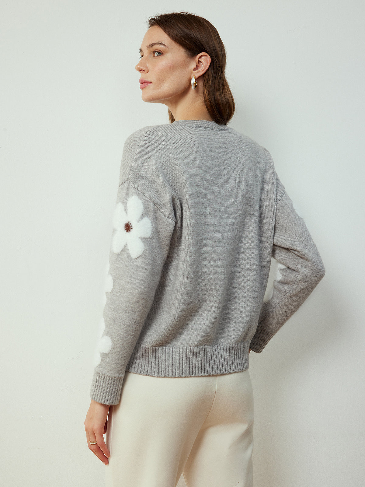 Jacquard Floral Knit Top-Chicvia