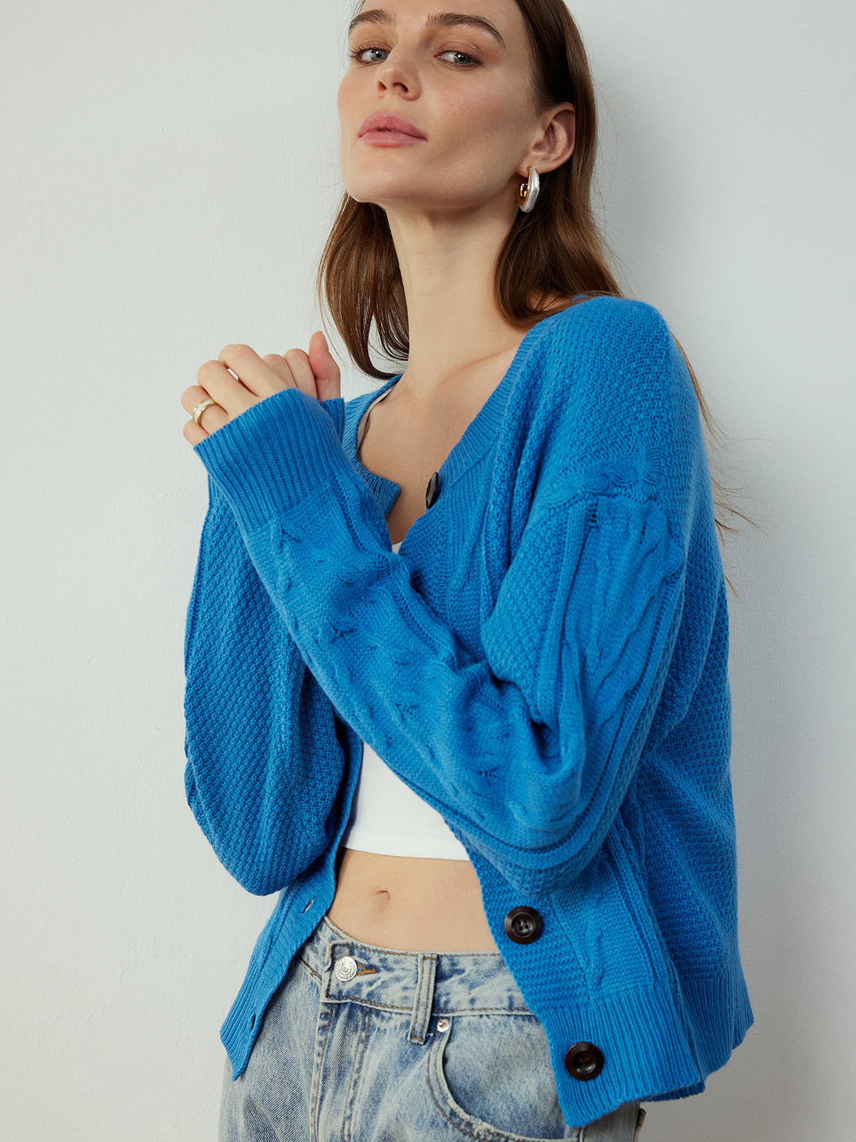 Button Down Twist Thin Cardigan-Chicvia