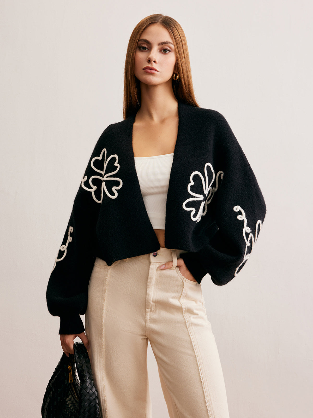 Knit-Floral Short Outerwear-Chicvia