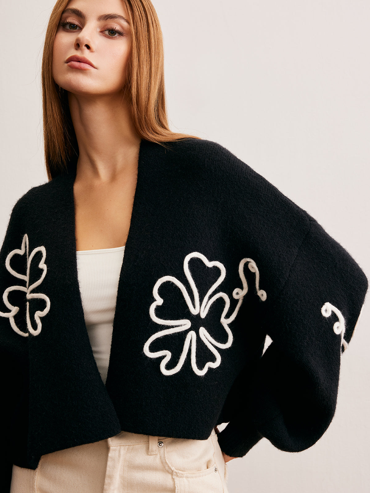 Knit-Floral Short Outerwear-Chicvia