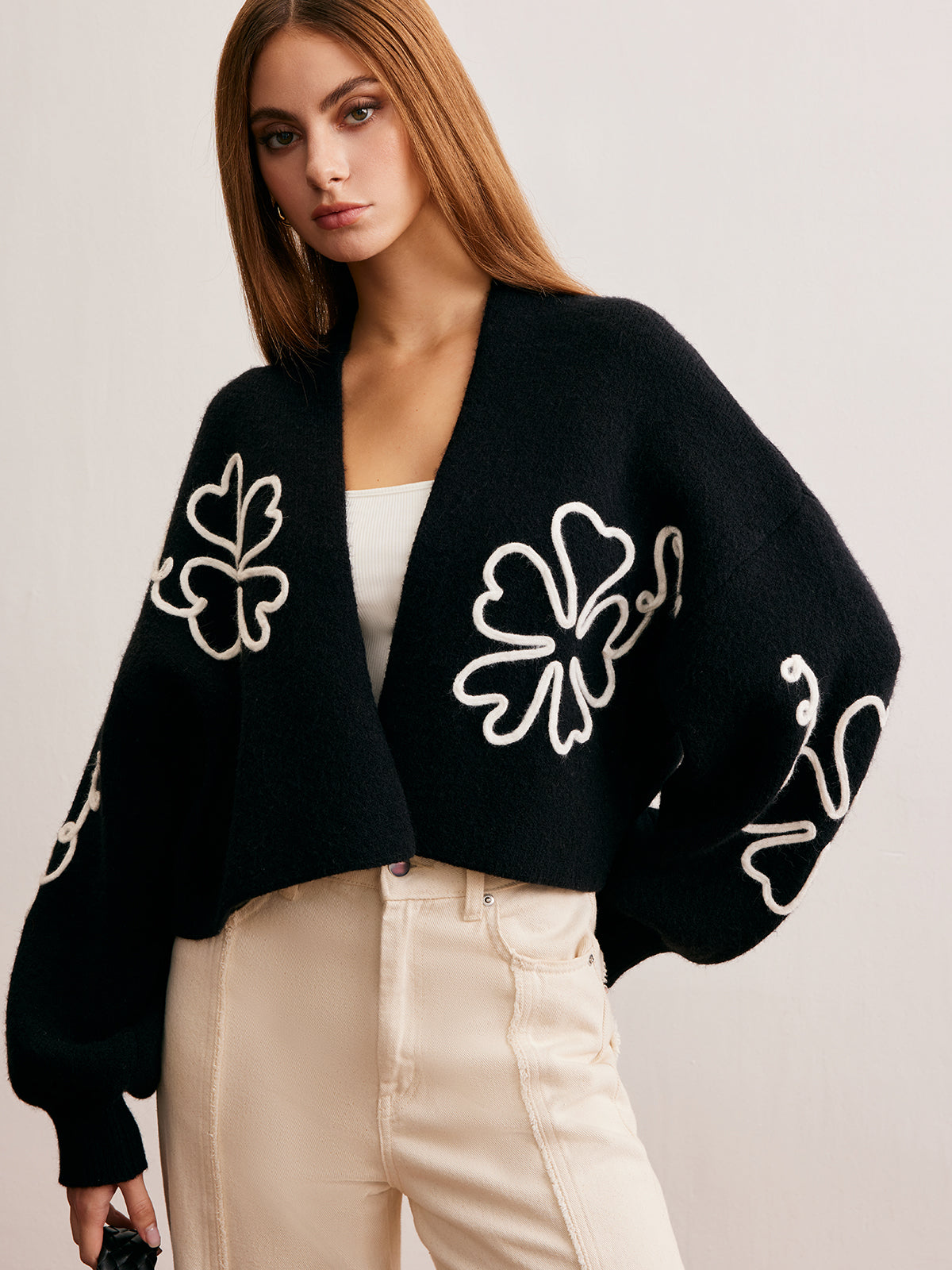 Knit-Floral Short Outerwear-Chicvia