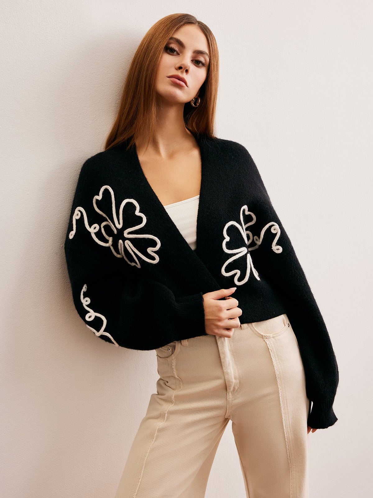 Knit-Floral Short Outerwear-Chicvia