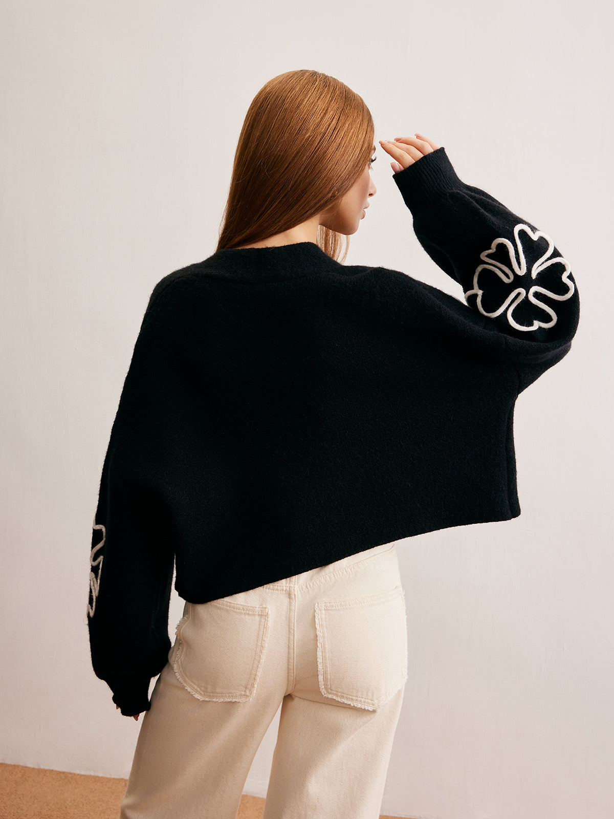 Knit-Floral Short Outerwear-Chicvia