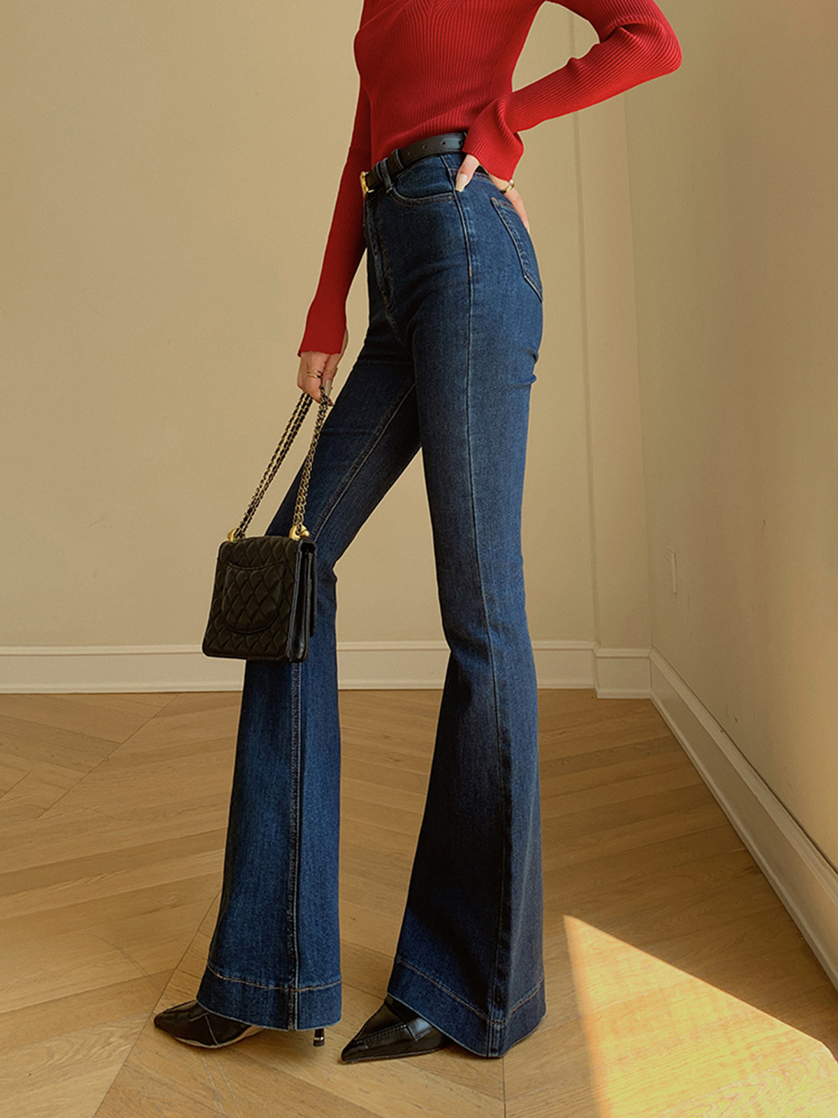 Denim Slim Bootcut Jeans Without Belt-Chicvia