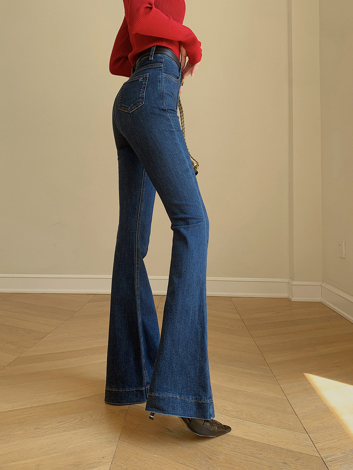 Denim Slim Bootcut Jeans Without Belt-Chicvia