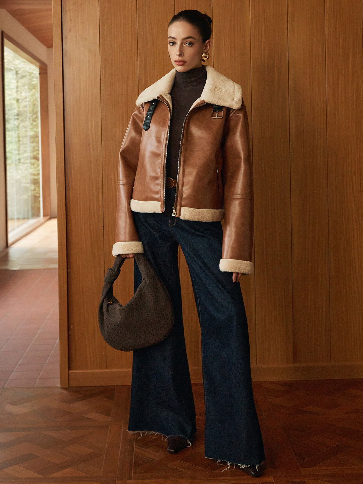 Minky Faux Leather Zipper Jacket-Chicvia