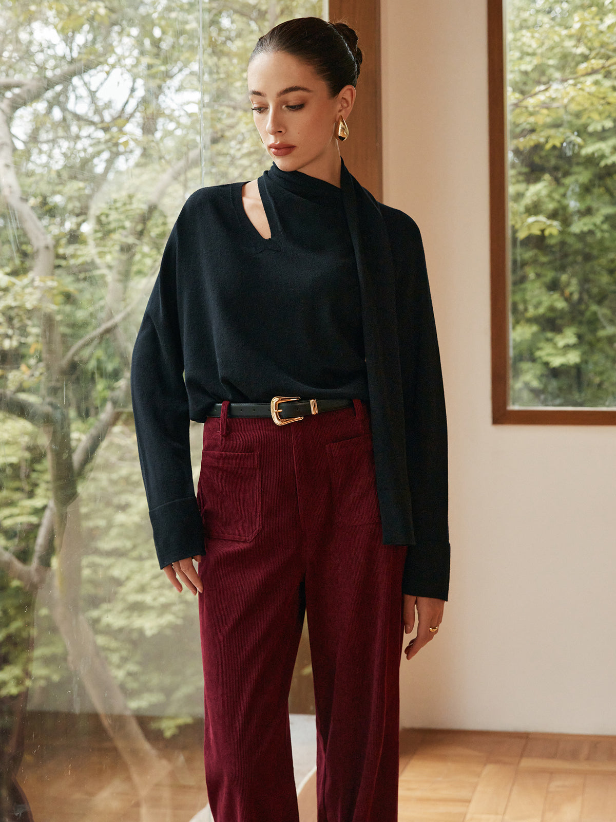 Minimalist Wool-Blend Scarf Sweater-Chicvia