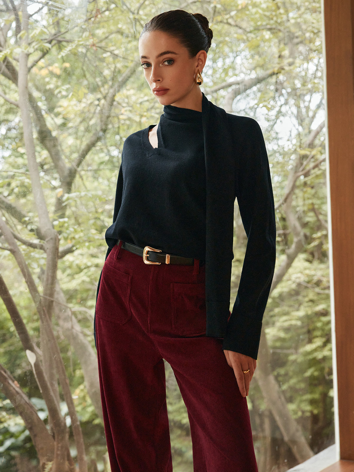 Minimalist Wool-Blend Scarf Sweater-Chicvia