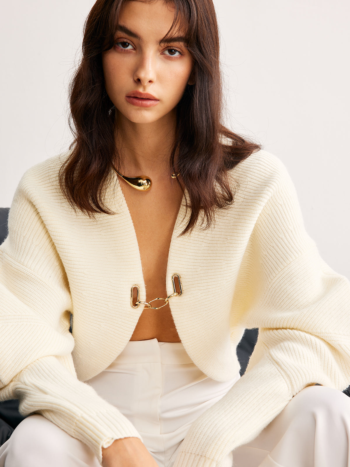 Leg-Of-Mutton Sleeve Metal Cardigan-Chicvia