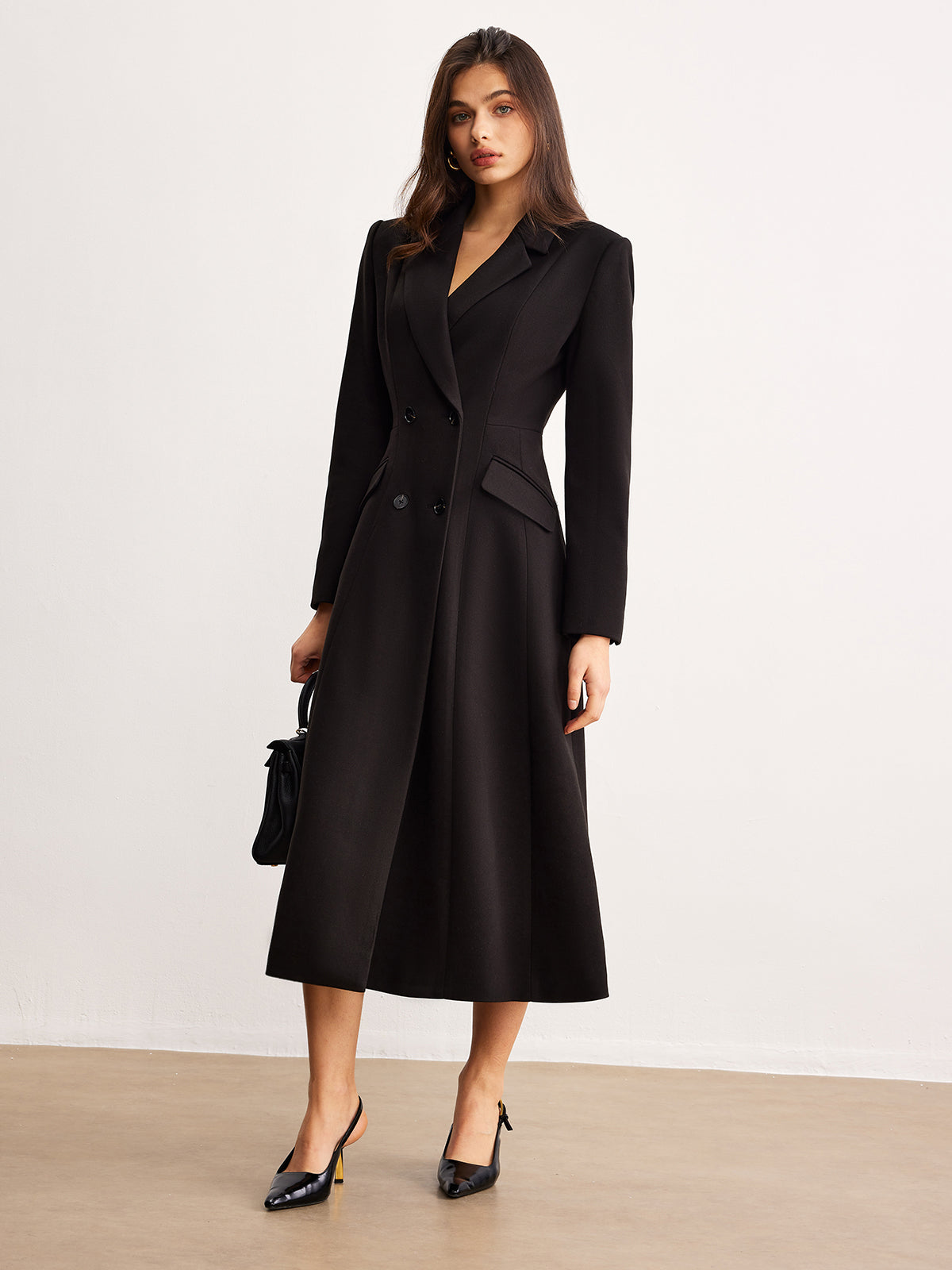 Button Lapel Long Blazer-Chicvia