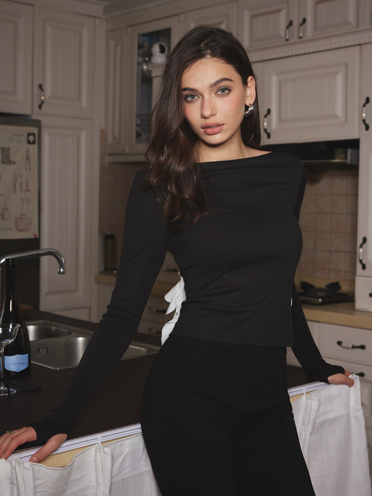 Detachable Petal Backless Slim T-Shirt-Chicvia